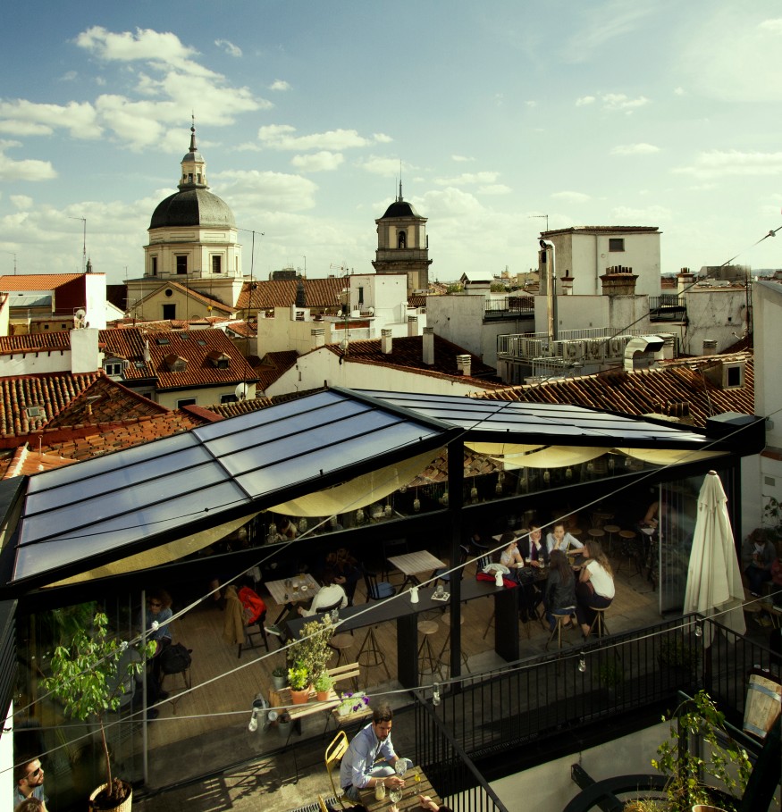 best independent hostels, roof terrace at the Hat hostel, Madrid, Spain
